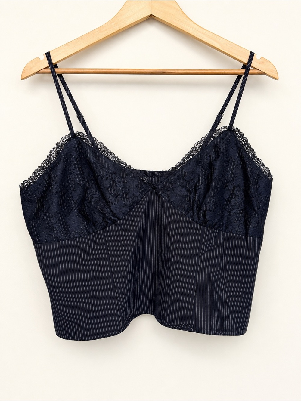 Black Pinstripe Lace Trim Corset Cami Y2K Coquette Women’s Size 2X (20) Crop